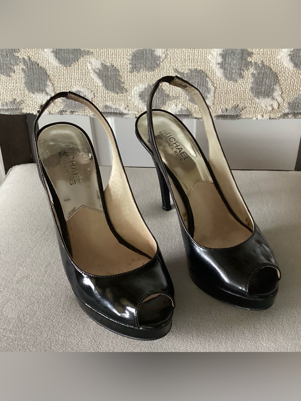 MICHAEL Michael Kors Black Patent Peep-Toe Slingback Pumps